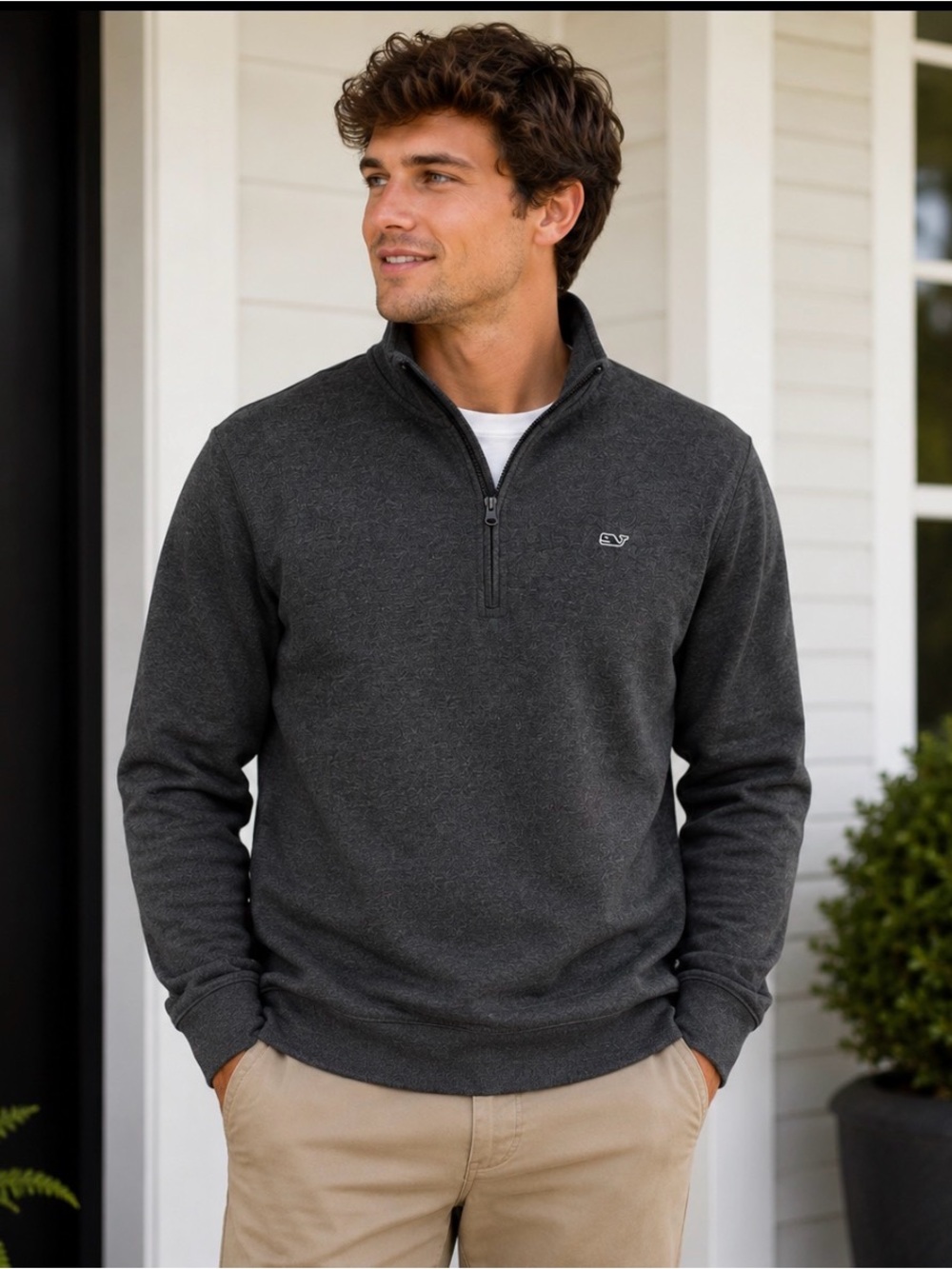 Vineyard Vines Mens M Saltwater Pique 1/4 Zip Pullover Charcoal Grey NWT